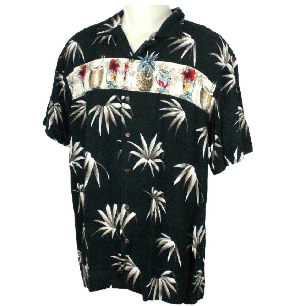 Steve & Barry's Lg Hawaiian Shirt Black Pineapple Drinks Cocktails Luau Tiki Hut